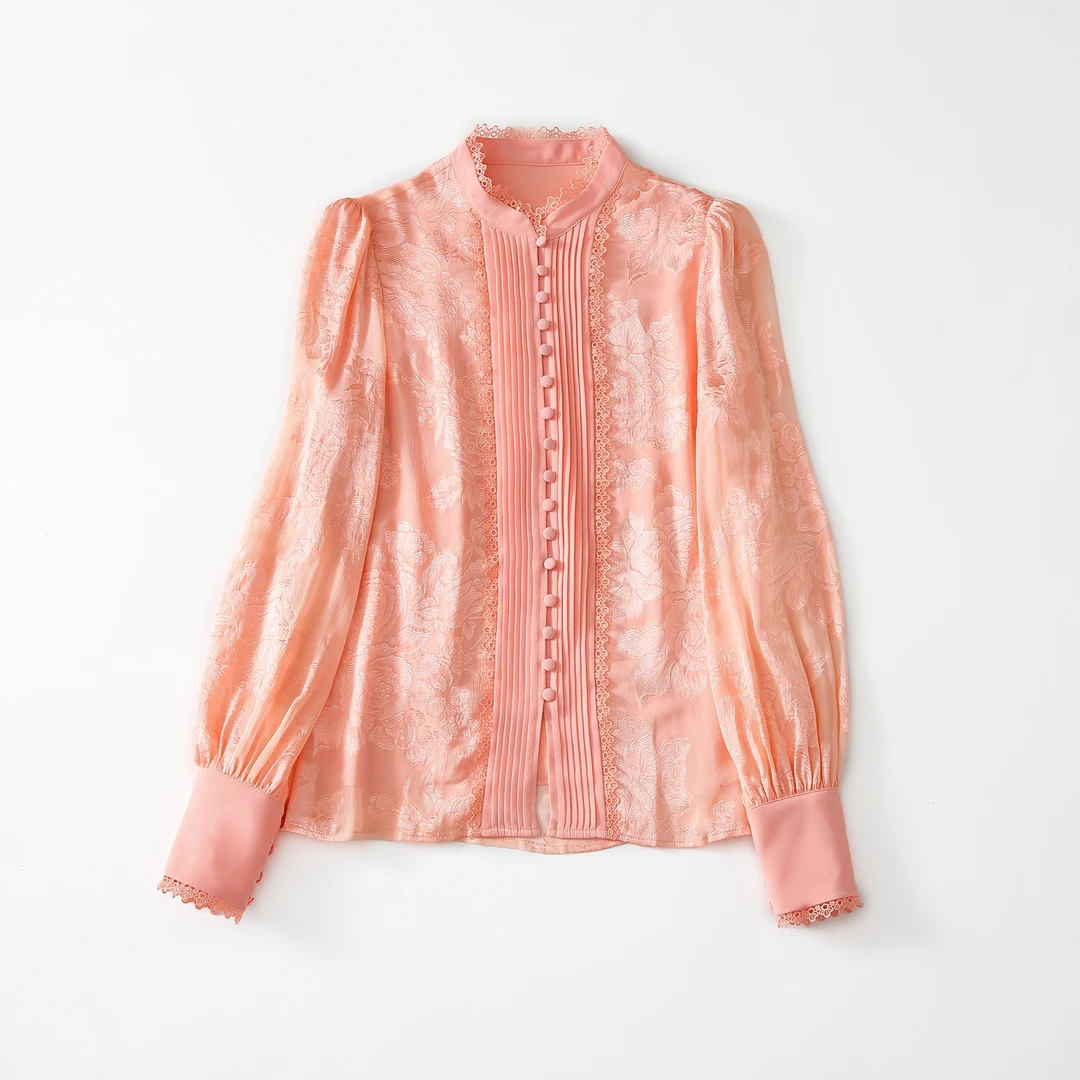 【飞哥女装】小众复古高定桑蚕丝提花重工刺绣衬衫女