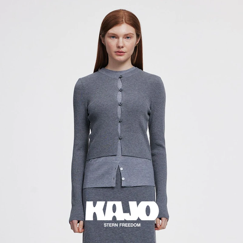 KAJO纯色百搭圆领纽扣开衫上衣女016