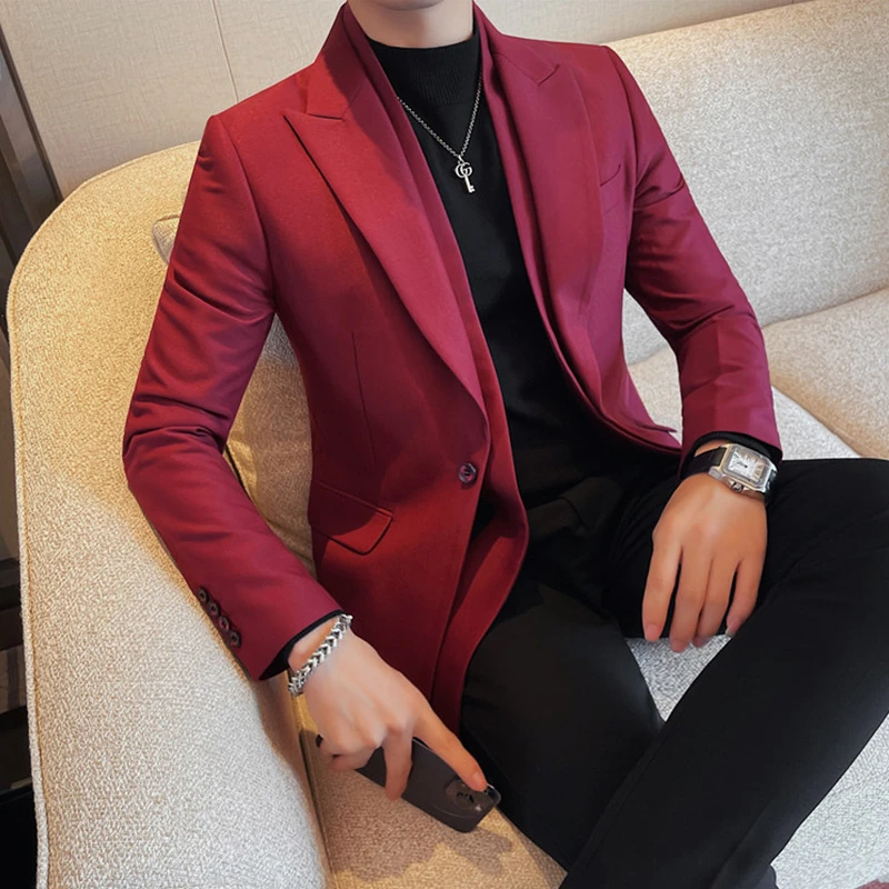 假两件双层领西装外套男秋冬季新郎结婚单件西服修身商务休闲礼服