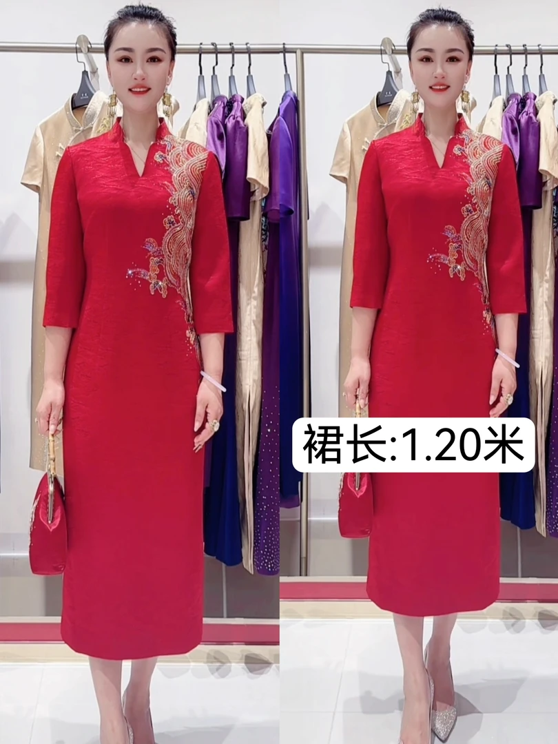 海水祥云高端礼服17859洋气中国风妈妈装婚宴中长款时尚高贵