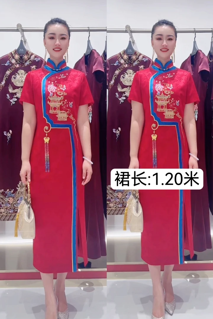 枫亭楼阁高端礼服170551显瘦中长款修身复古洋气时尚妈妈装