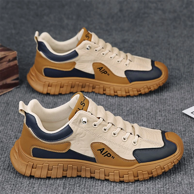 春季运动休闲男鞋皮面防水学生时尚板鞋韩版潮流百搭鞋子男潮鞋