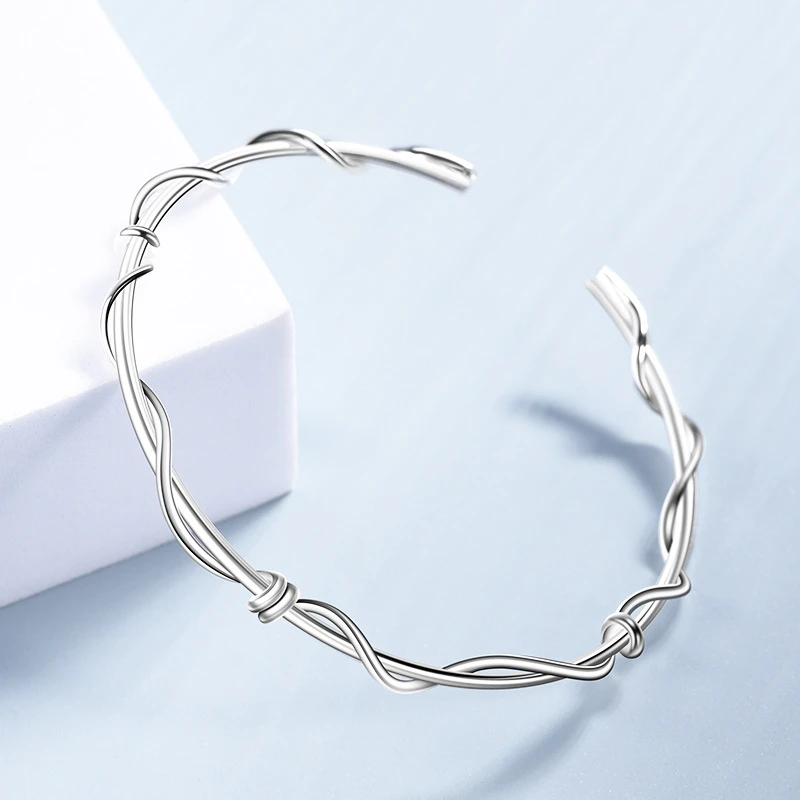 925银手镯 纯银手镯女小众设计古风实心简约学生开口手环女生时尚