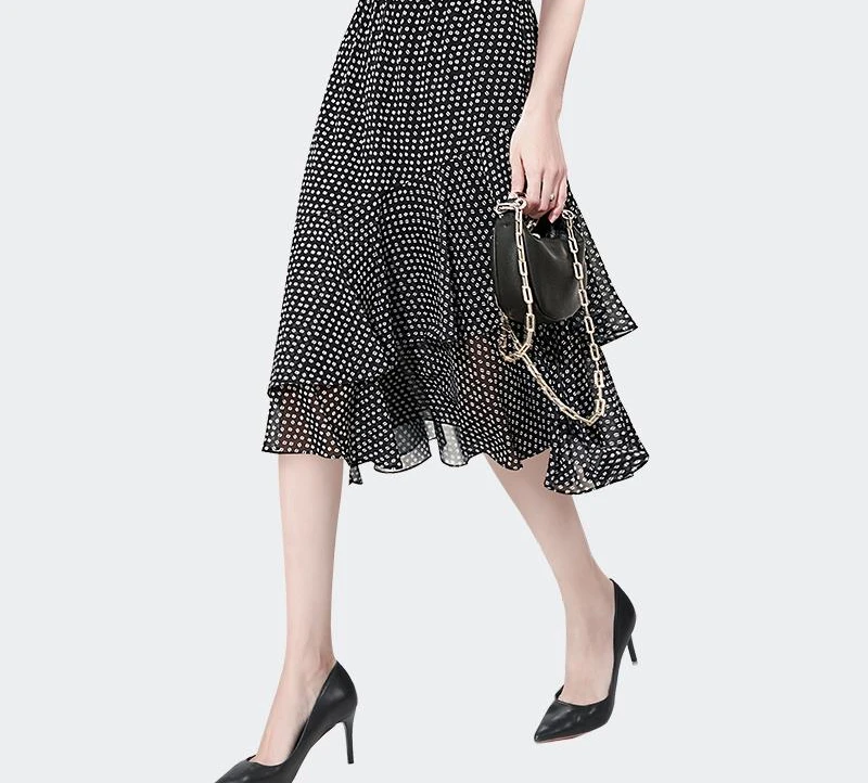 欧洲站垂感雪纺半身裙夏季新款设计感高腰气质A字伞裙BF230513