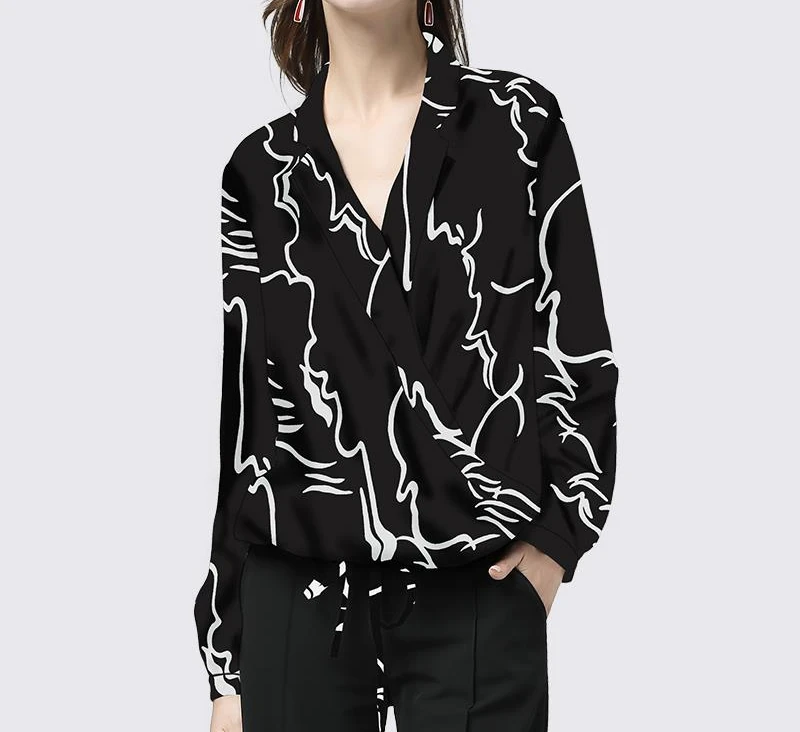 宽松雪纺衫女印花显瘦上衣v领大码洋气时尚百搭欧货小衫SC10890