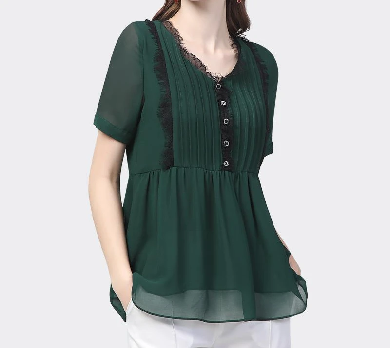宽松雪纺衫上衣夏季新款显瘦遮肚子小衫短袖衬衫洋气SD19100