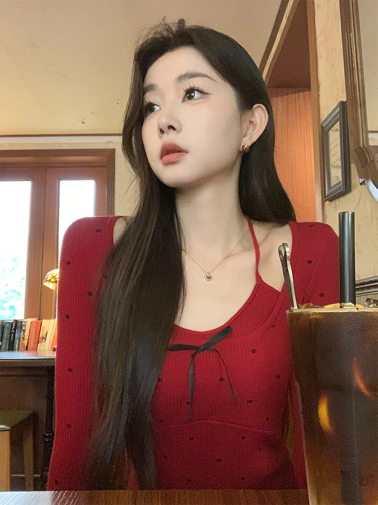 EIA一尧【太妃软糖】纯欲韩系显瘦上衣少女感穿搭假两件波点气质秋
