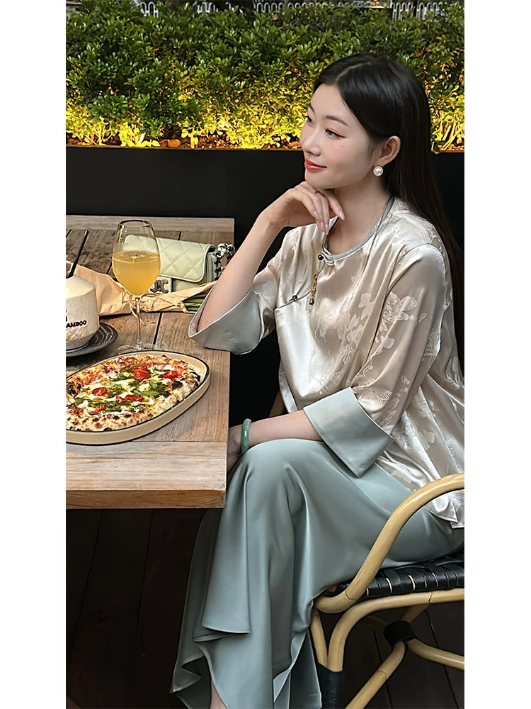 EIA一尧新中式国风【云水谣】优雅重工提花上衣+知性贵气小众半身裙