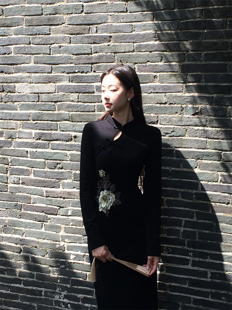 EIA一尧新中式国风【墨香如故】清冷显瘦刺绣旗袍复古气质连衣裙女