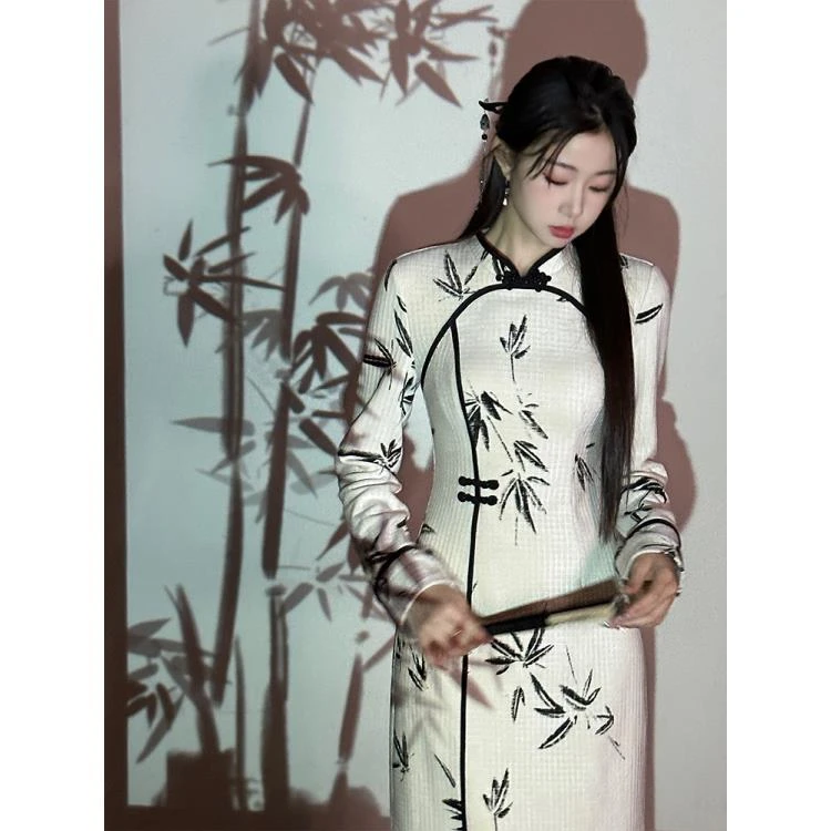 EIA一尧【竹墨叶色】新中式国风清冷改良旗袍连衣裙气质写意感长裙