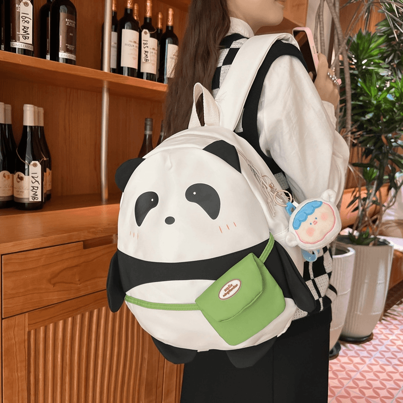 文艺风大容量双肩包包可爱国风熊猫图案中学生上课书包女孩子背包