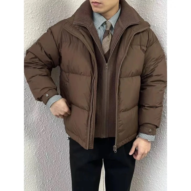 特价 冬季新款休闲针织拼接短款纯色时尚宽松韩版保暖羽绒服男