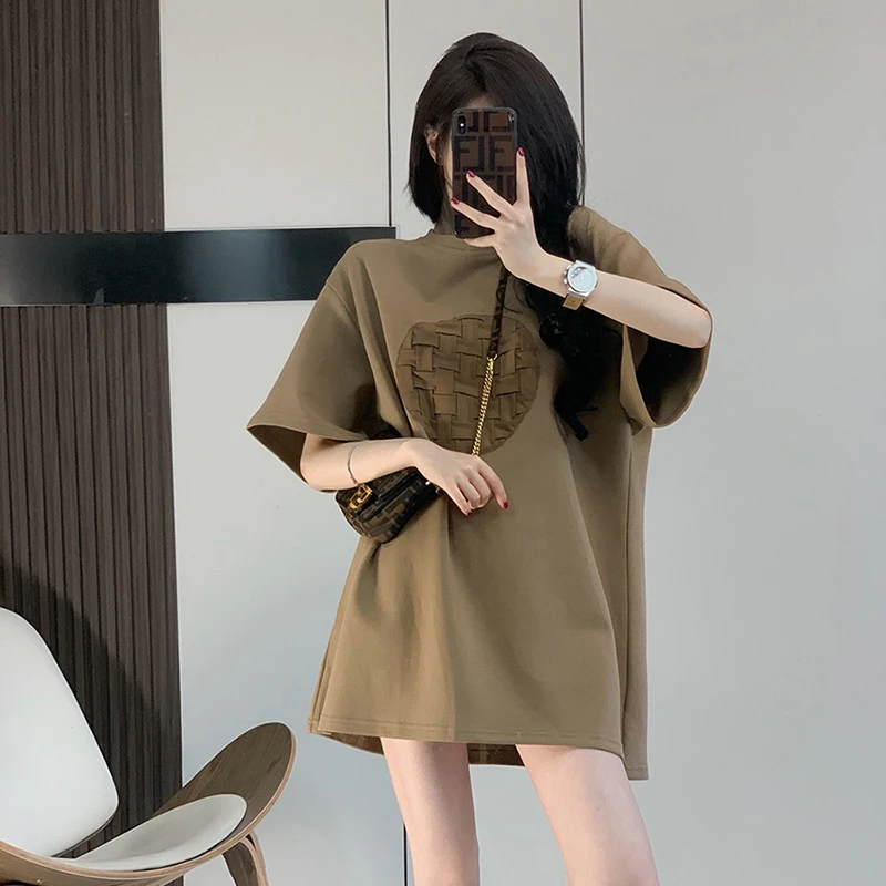 宽松纯棉t恤女夏季新款设计感中长款盖臀休闲显瘦刺绣上衣ins潮牌