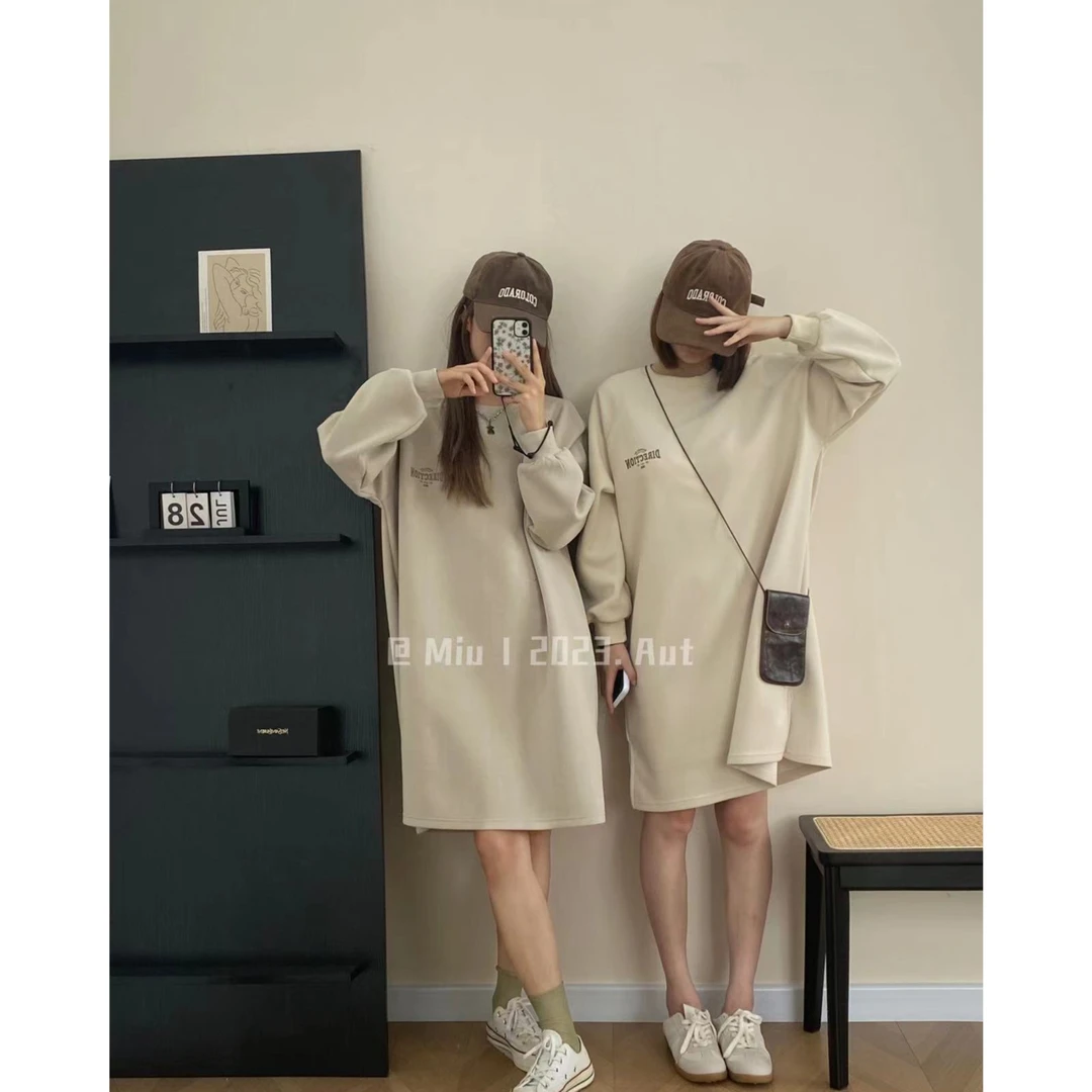 JOYER韩版时尚宽松百搭休闲设计感显瘦慵懒风中长款印花连衣裙