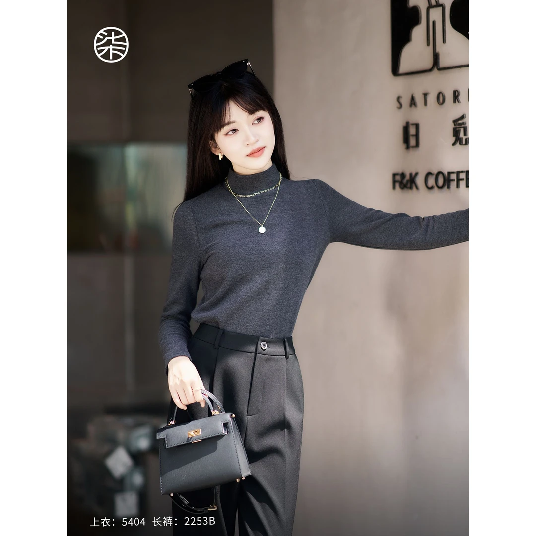 【大柒】【暖宝宝】5404柒量一裁小个子深灰高领打底衫女内搭长袖上衣