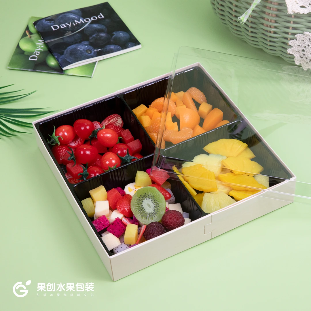 一次性高端木质果切盒打包盒高级水果包装盒礼品木盒礼盒木制10套