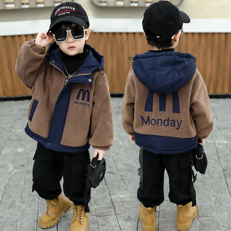 男童棉服儿童摇粒绒外套秋冬款小童洋气时髦毛毛衣宝宝加绒厚衣服