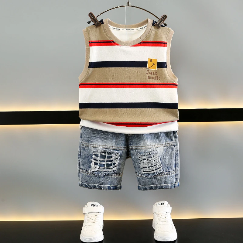 男童夏装套装薄款洋气儿童无袖背心服装2024新款帅气男孩夏季衣服