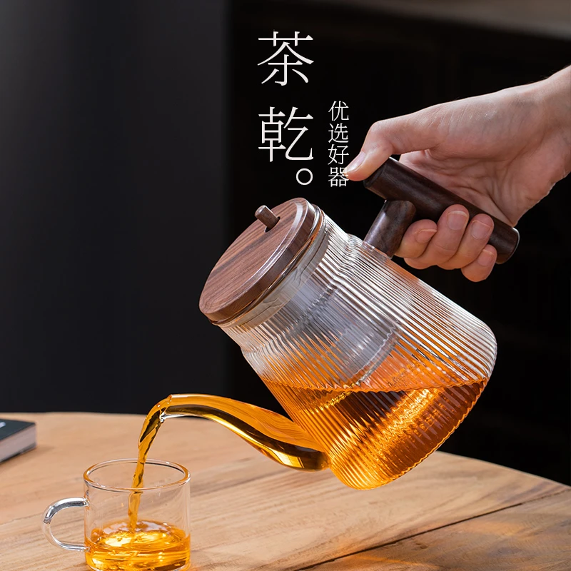 耐高温飘逸杯泡茶壶一键过滤胡桃木全玻璃内胆茶水分离水杯冲茶器