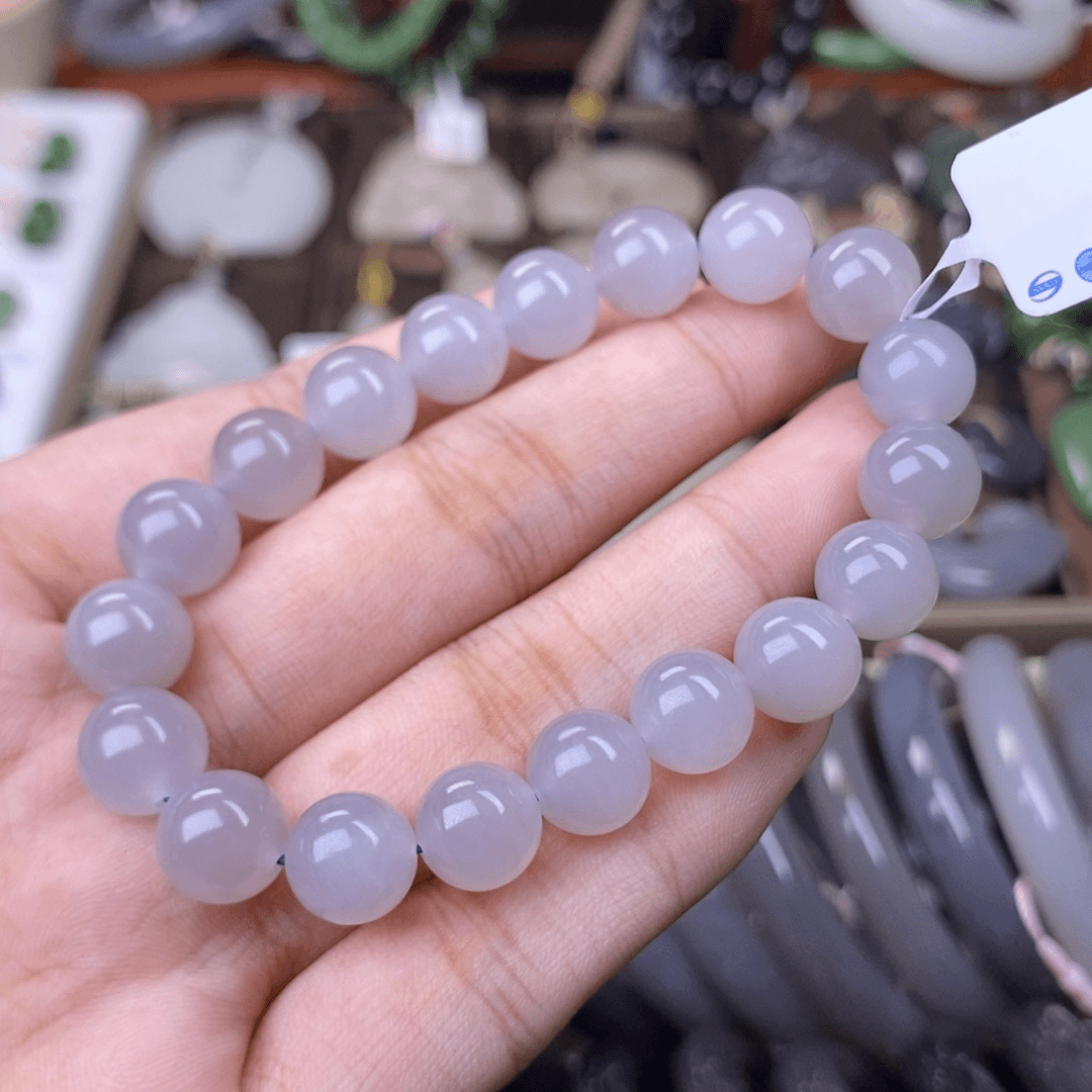 和田玉冰烟紫手链卡10mm未镶嵌
