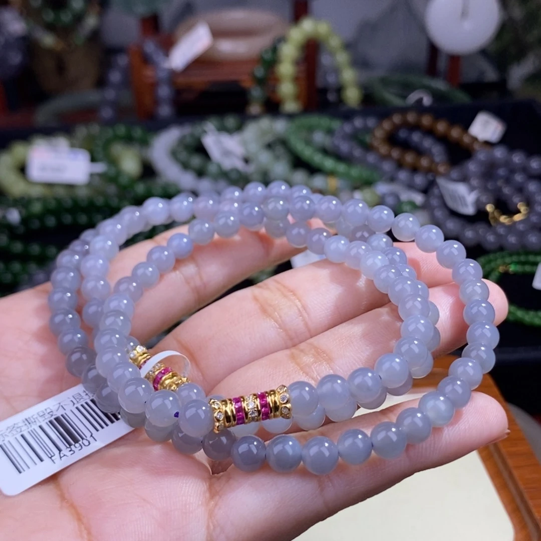和田玉烟紫冰底约6mm108佛珠未镶嵌
