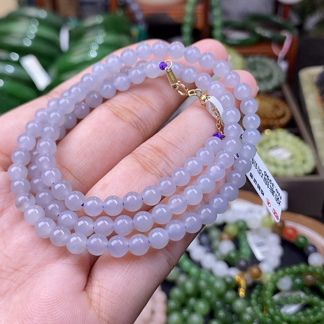 和田玉冰烟紫项链5mm 未镶嵌