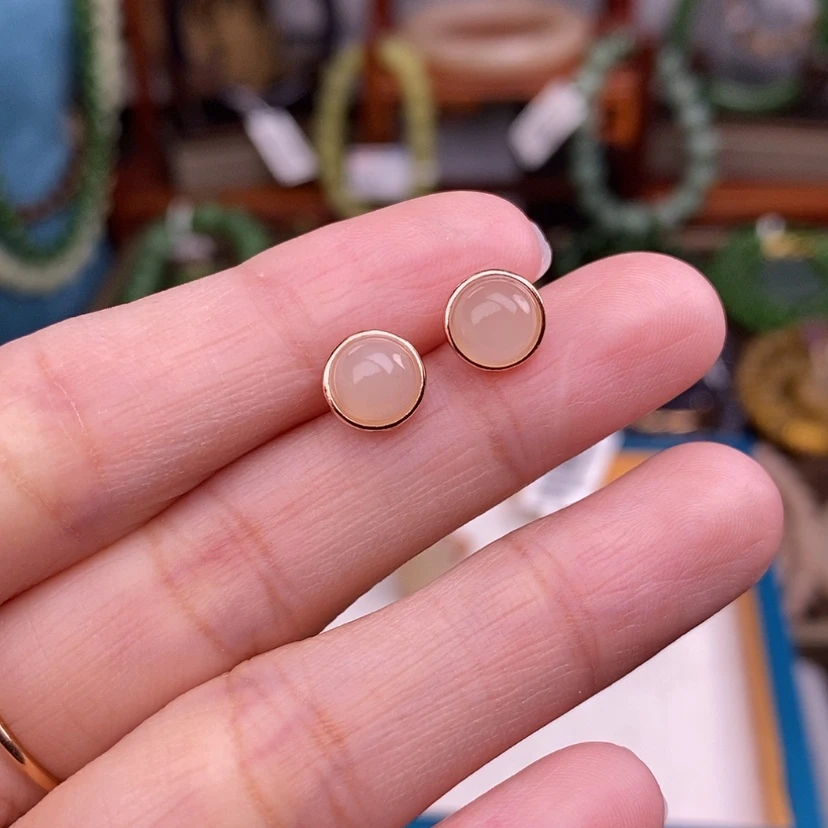 【闪购商品】和田玉熟藕粉925.银耳钉未镶嵌