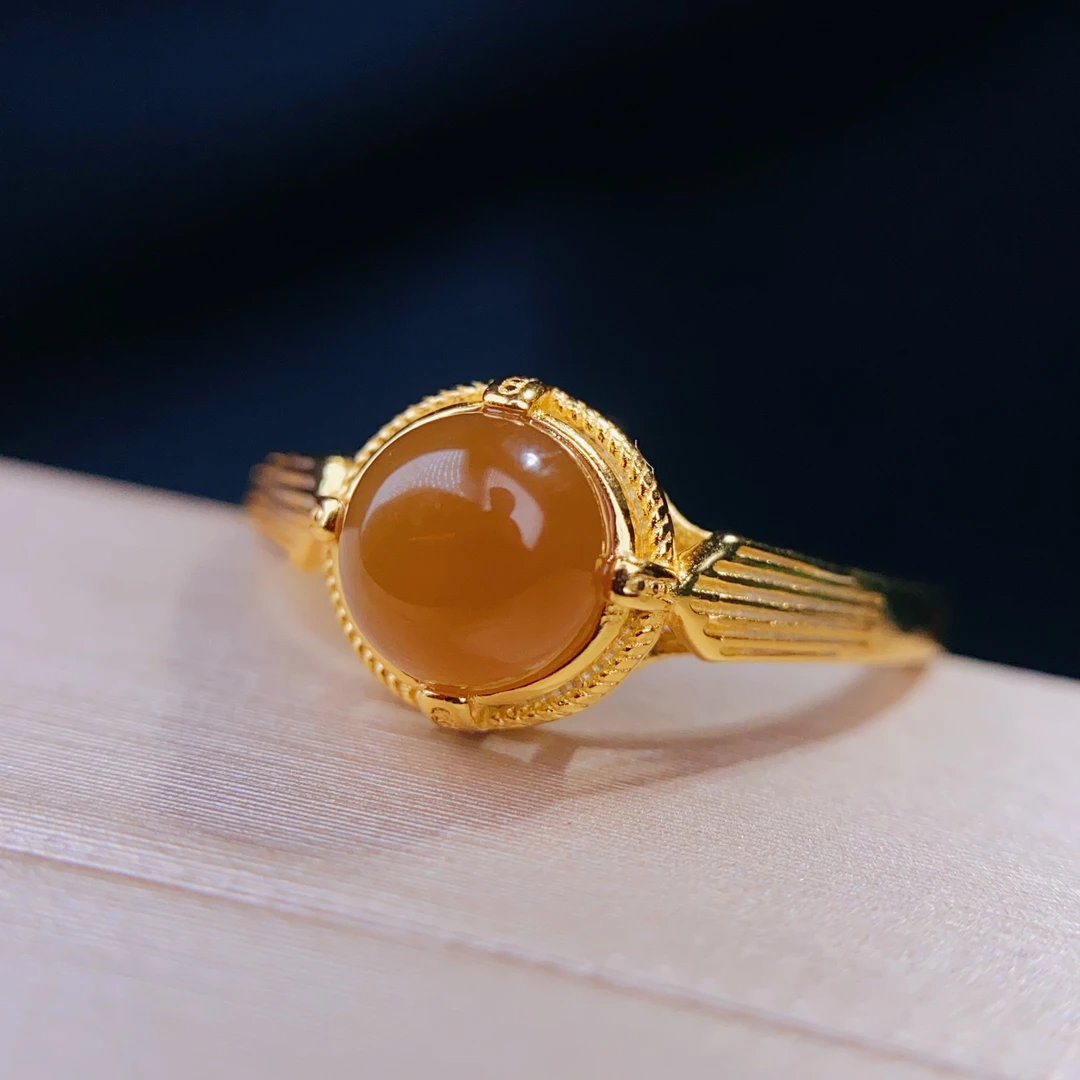 天然和田玉新疆且末糖玉糖料925银戒指开口戒可调节圈口女@0646