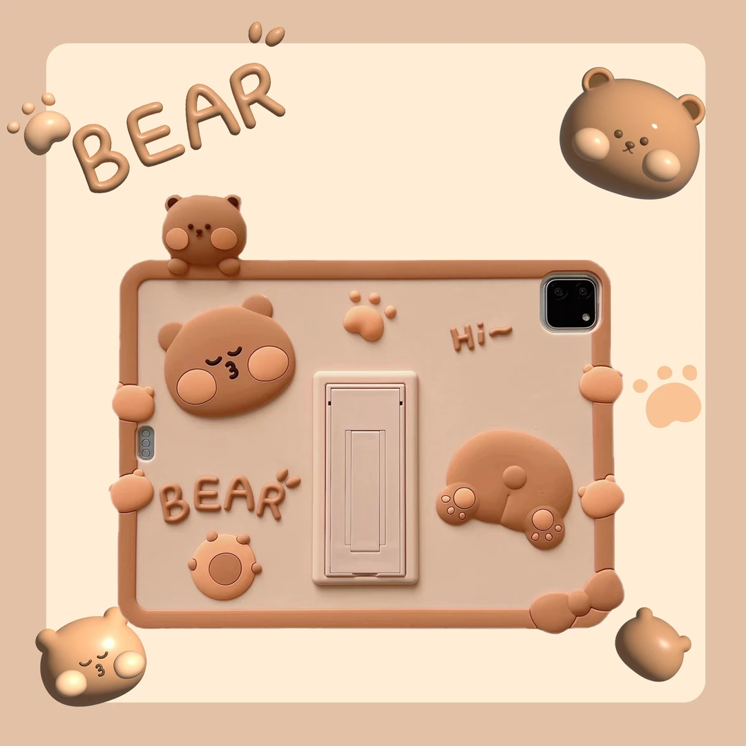 奶茶熊支架适用 iPad Air6女款平板保护套卡通pro防摔mini5/6软壳