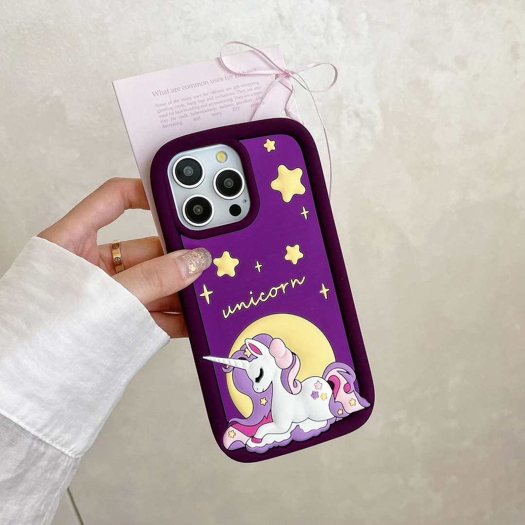 夜空独角兽适用iPhone15手机壳卡通女款防摔苹果13立体硅胶软壳12