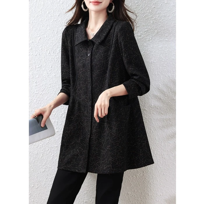 2024秋冬时尚新款大码气质开衫遮肉宽松显瘦长袖中长上衣外穿衬衫