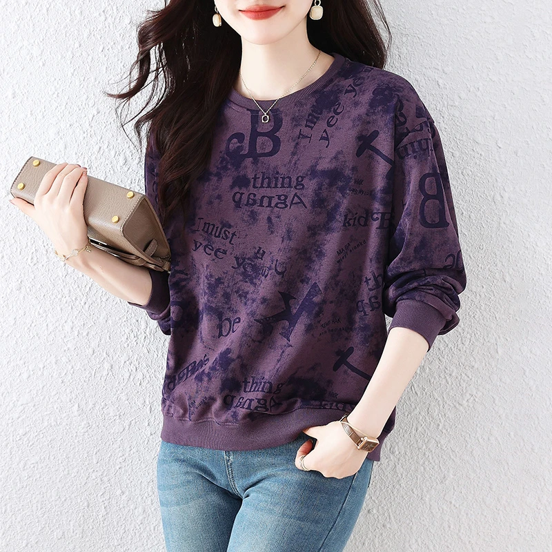 2025秋装新款大码女装时尚休闲百搭宽松圆领卫衣女秋冬打底上衣潮