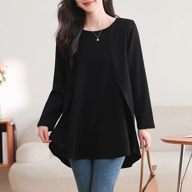 大码女装2025春秋新款独特漂亮小衫遮肉显瘦中长款上衣洋气小衫