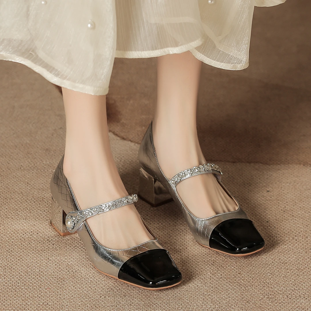 小皮鞋女2024年夏季新款学院风百搭时尚一脚蹬单鞋浅口拼色女鞋子