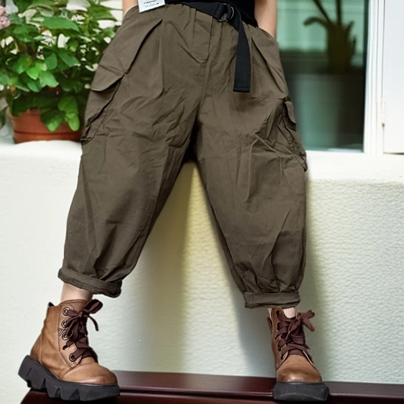 春秋款个性时尚工装口袋水洗棉灯笼裤