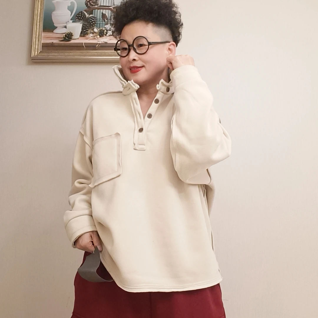 冬季加绒卫衣宽松时尚保暖休闲纯色长袖