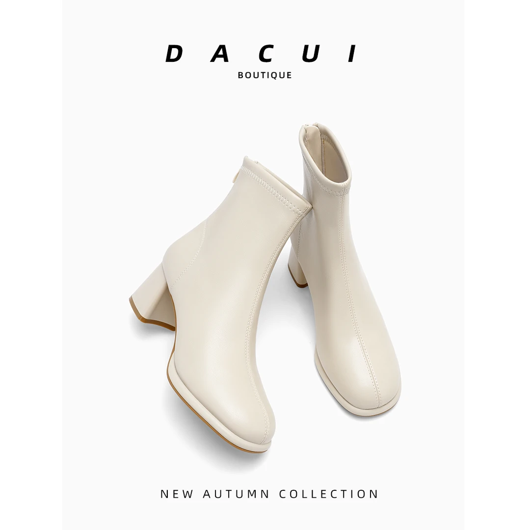 2025高级感温柔漂亮显瘦厚底短靴女粗跟秋冬高跟配裙子法式小踝靴