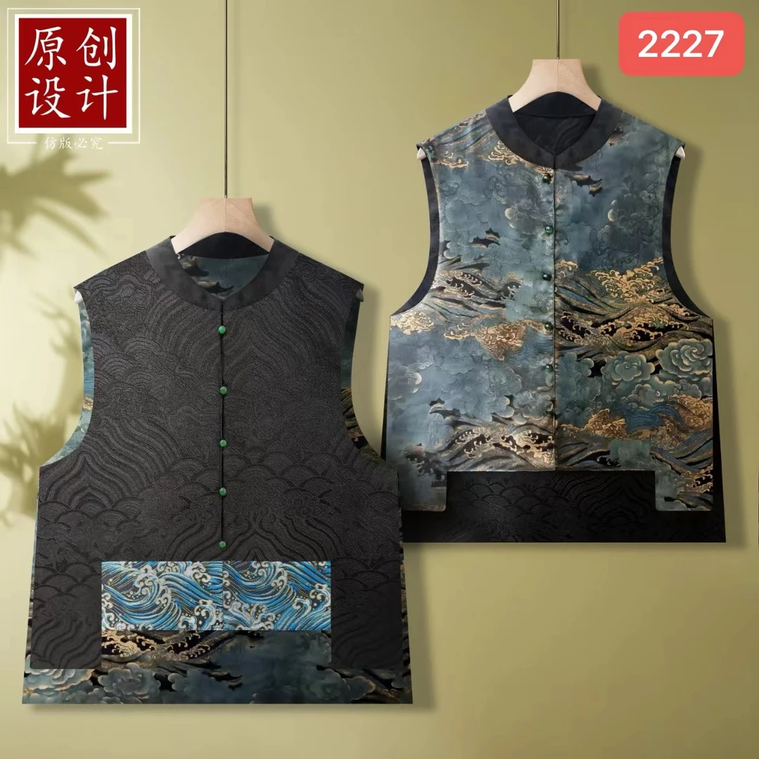 2227-23新中式国风盘扣印花上衣外套