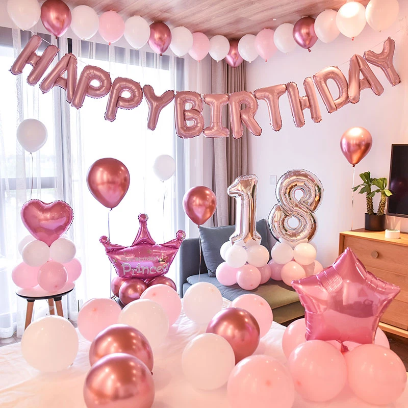 网红生日快乐气球派对男女孩场景布置装饰用品背景墙18周岁成人礼