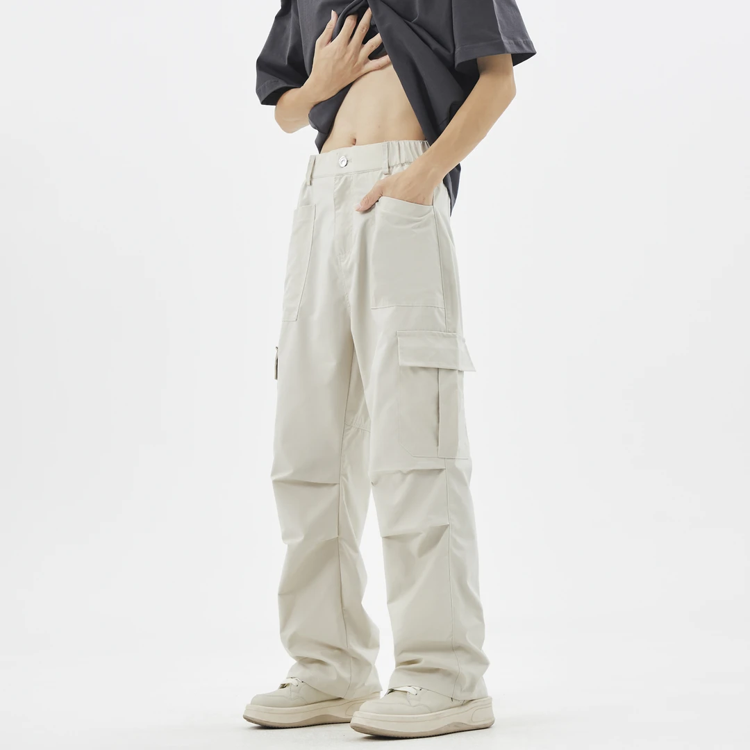 夏季薄款休闲裤男2025新款宽松冰丝速干直筒长裤高级垂感工装裤男