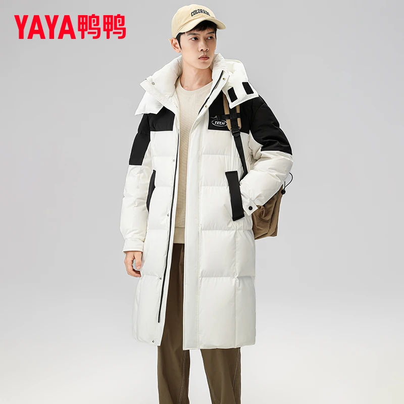 鸭鸭羽绒服男长款过膝2024年冬季新款中长款连帽防寒加厚保暖外套