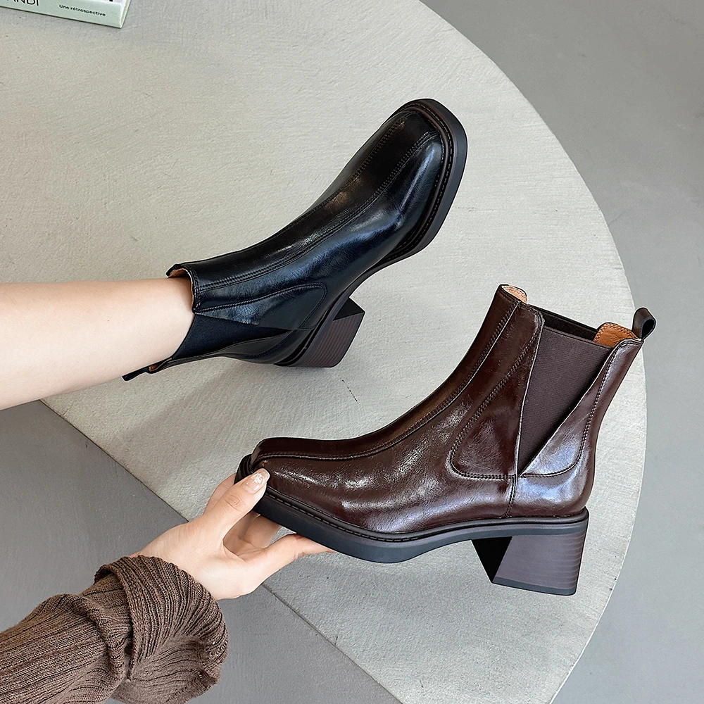 xizi/昔子9986秋冬新款粗跟切尔西靴中跟瘦瘦靴加绒英伦风靴子