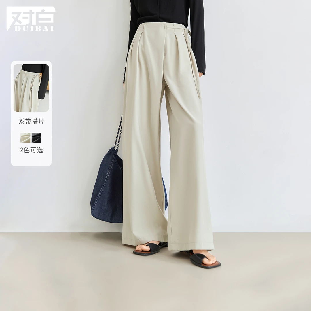 【新东方专属】D01对白侧边系带休闲裤女西装裤显瘦阔腿裤EDK049