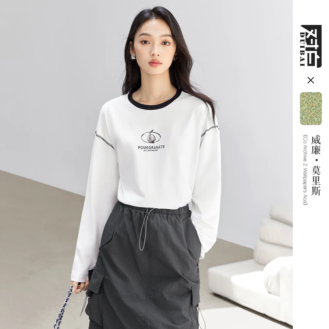 【亚美专属】D01对白X凯伊莱文联名印花圆领T恤女内搭上衣EDT200
