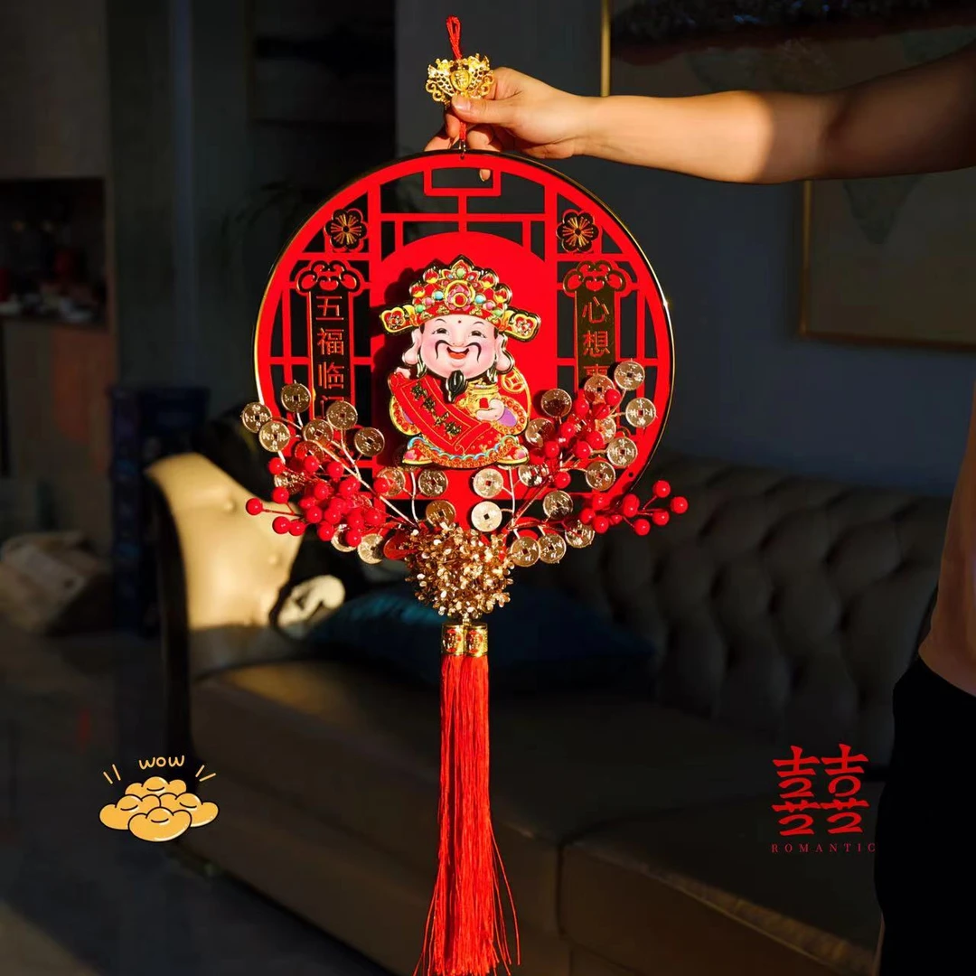 喜庆金钱款摇头财神春节迎财神挂件客厅门头过年装饰财神爷挂饰