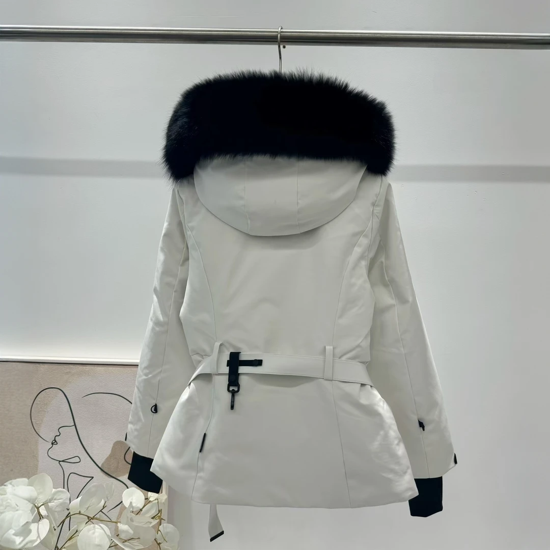 Lacalin冬季加厚狐狸毛领羽绒滑雪服收腰显瘦短款休闲保暖派克服