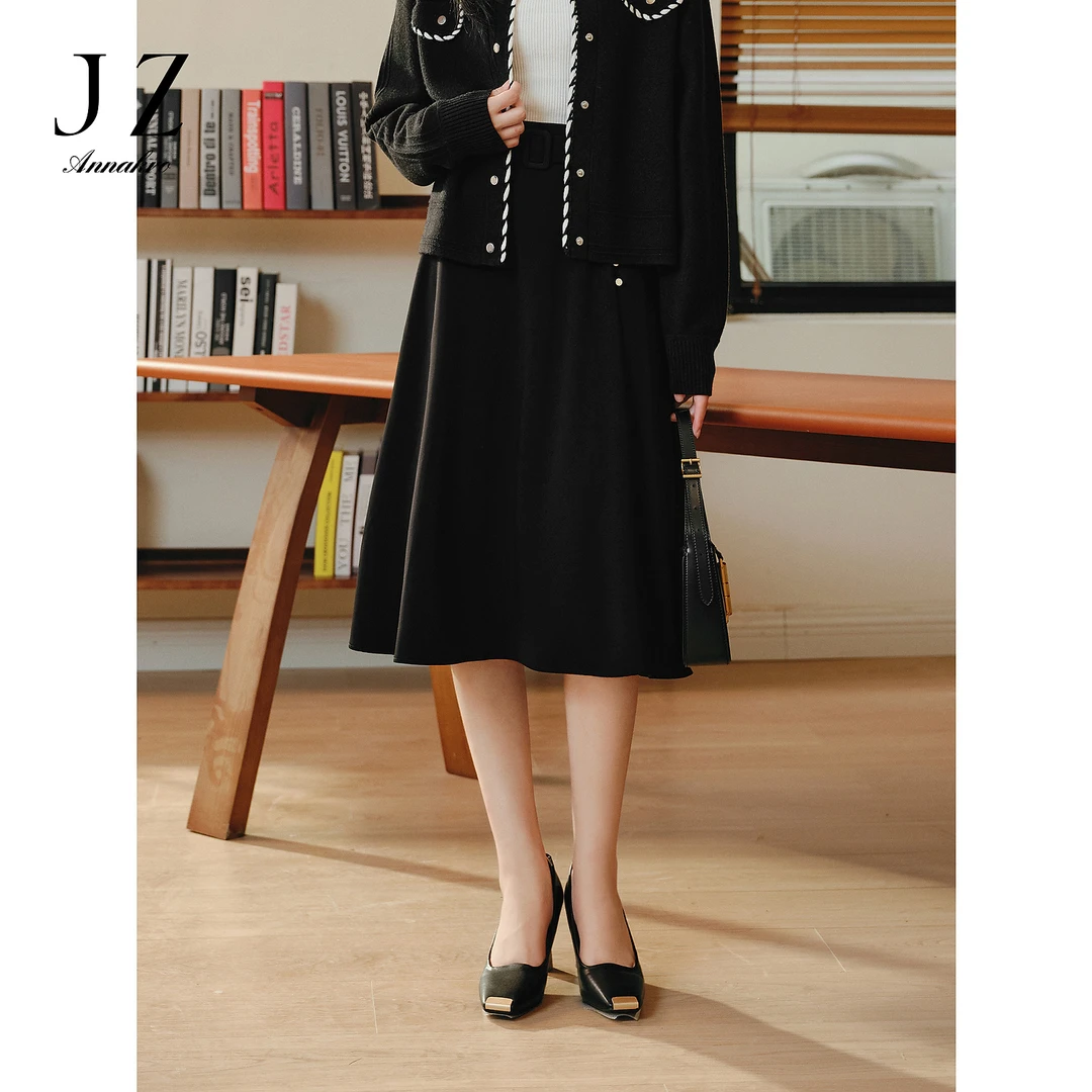 玖姿安娜蔻优雅通勤风设计纽扣半身裙伞裙腰裙女JTEC20031