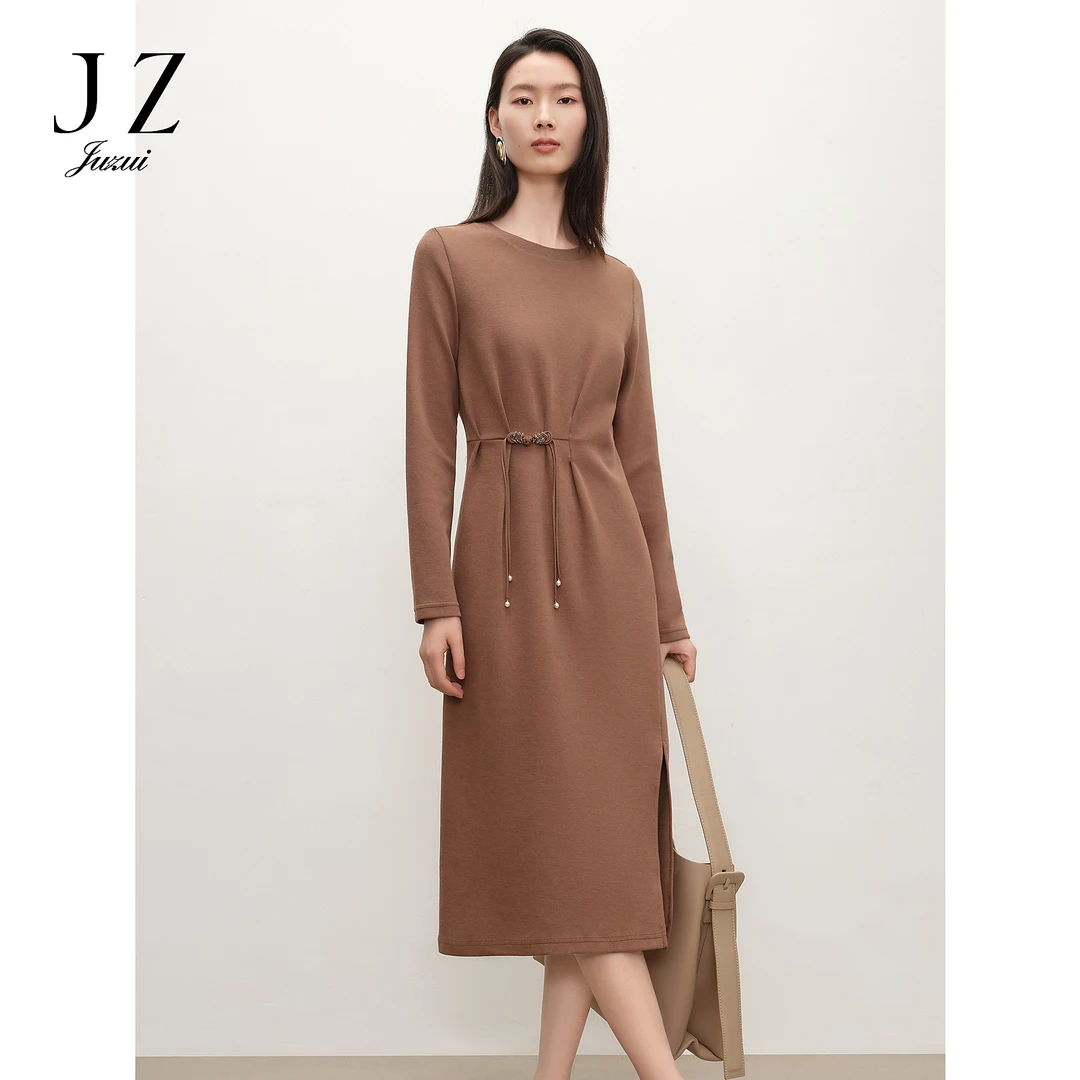 玖姿安娜蔻JTEQ50023新中式风美拉德针织亮片收腰连衣裙女2024秋