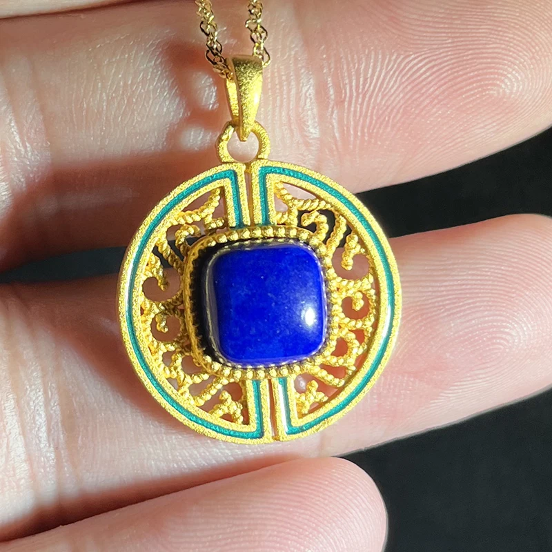 S925银天然青金石10MM吊坠女款多样性发货不含链FG246