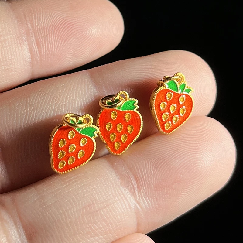 925银银制品 S925银烧蓝草莓滴流DIY配件FG563